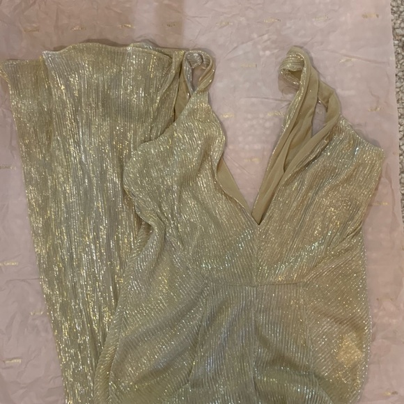 House of CB 'Fallon' champagne lurex kick flare jumpsuit - Picture 9 of 9